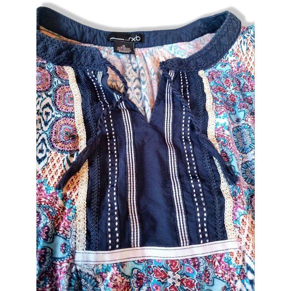RXB Sleeveless Boho Print Rayon Pullover Tunic Top w/ Tassels Sz M - Picture 4 of 7